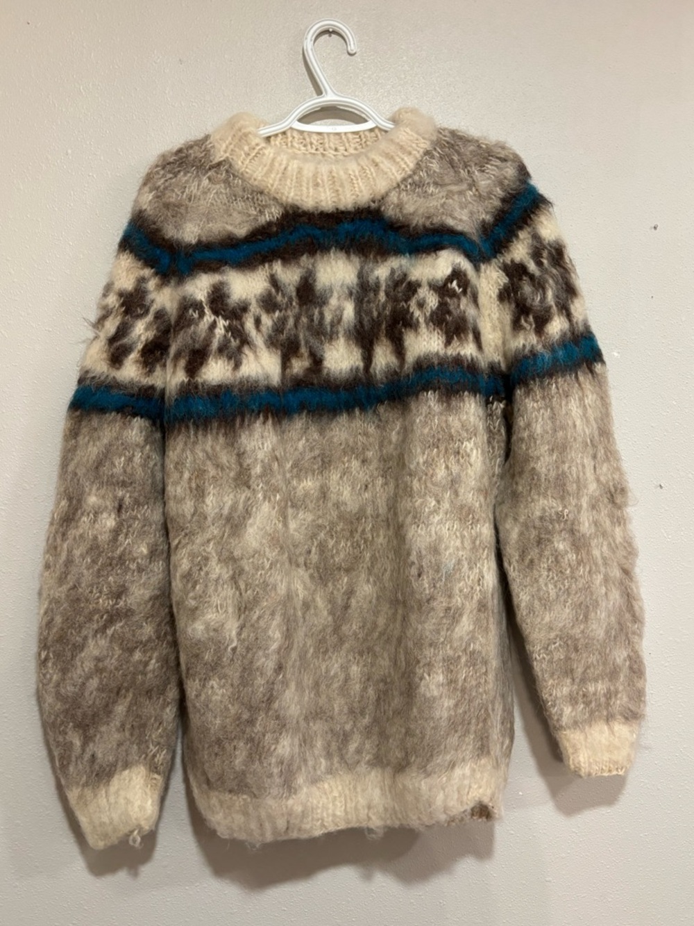 Vintage Hand Knit Nepal Wool Sweater Fair Isle Chunky Boho Festival